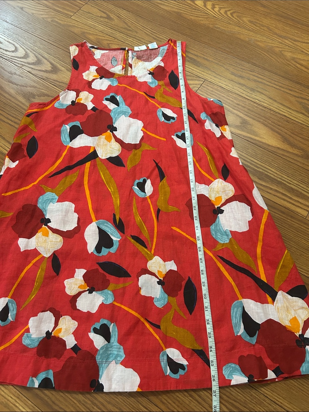 Sigrid Olsen Orange red tropical Island Floral 100% Linen dress knee high sizeXL - Picture 10 of 13